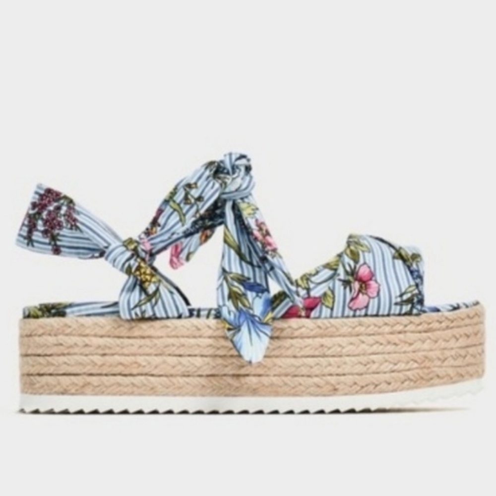 Zara Light Blue Floral Espadrille Platform Sandals
